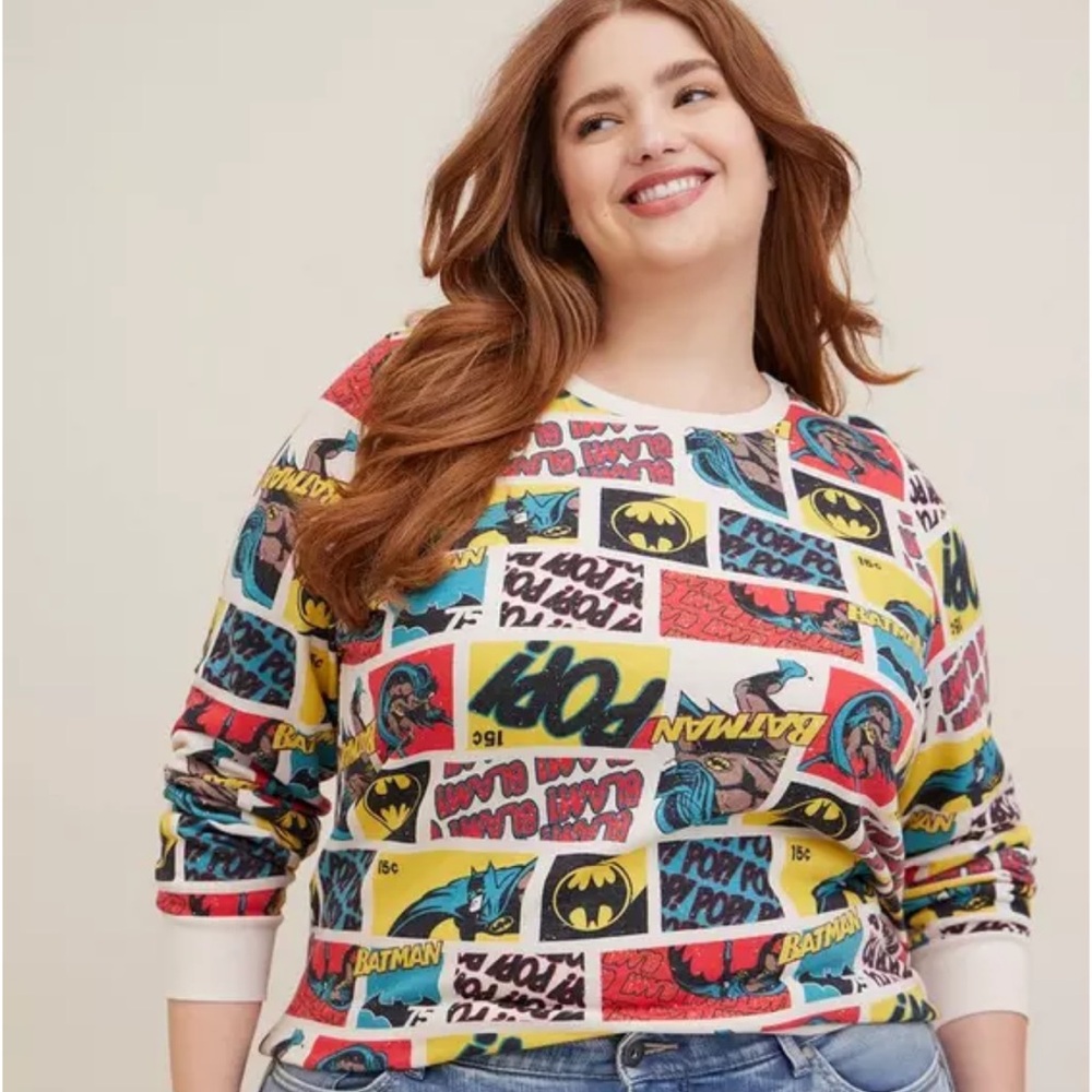 NWT Torrid Warner Bros. Batman Retro Comic Cozy Fleece Crew Neck Sweatshirt